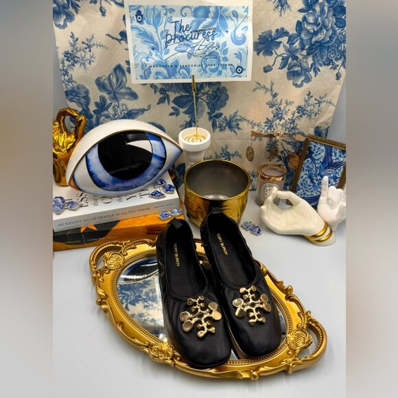 Tory Burch Shoes - 🆕 TORY BURCH 🧿 BNWOB Black Sheepskin Leather Abstract Logo Scrunch Ballet Flat